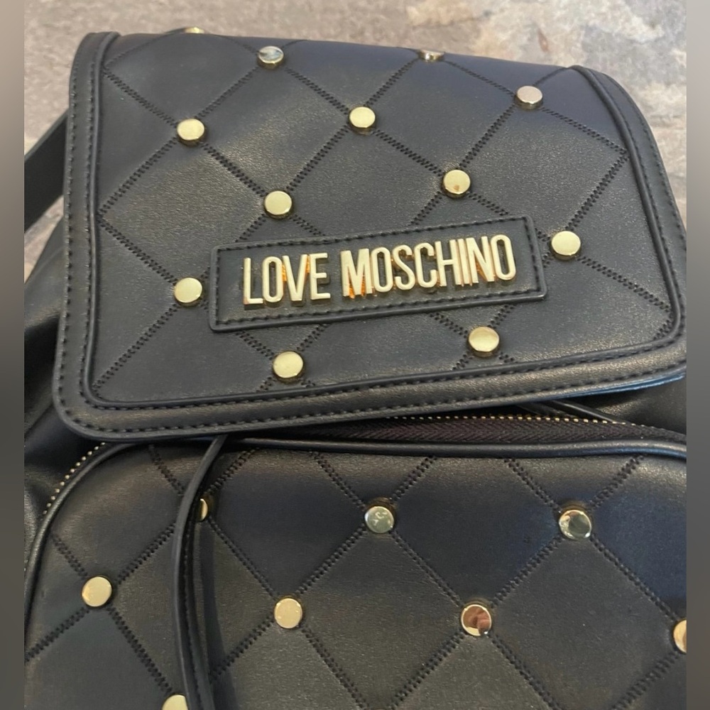 NWOT Love Moschino Black and Gold Leather Quilted Backpack - Picture 13 of 15